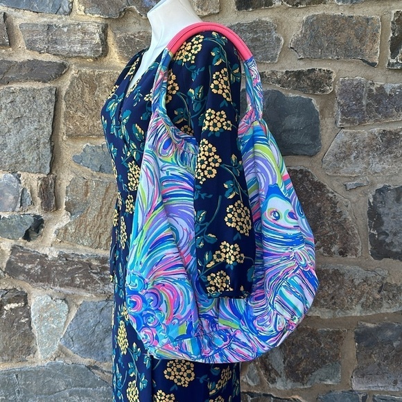 Lilly Pulitzer Bohemian Beach Pool Tote purse Bag Pink Blue Guilty Pleasure Lg. - Picture 5 of 9
